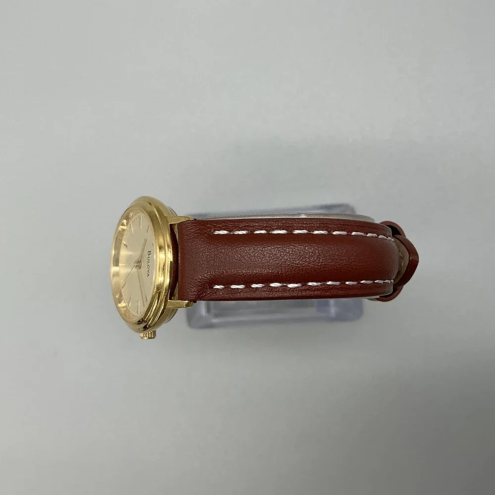 Bulova Womens Watch 26mm Cream Dial Brown Leather Strap Gold Tone New Battery